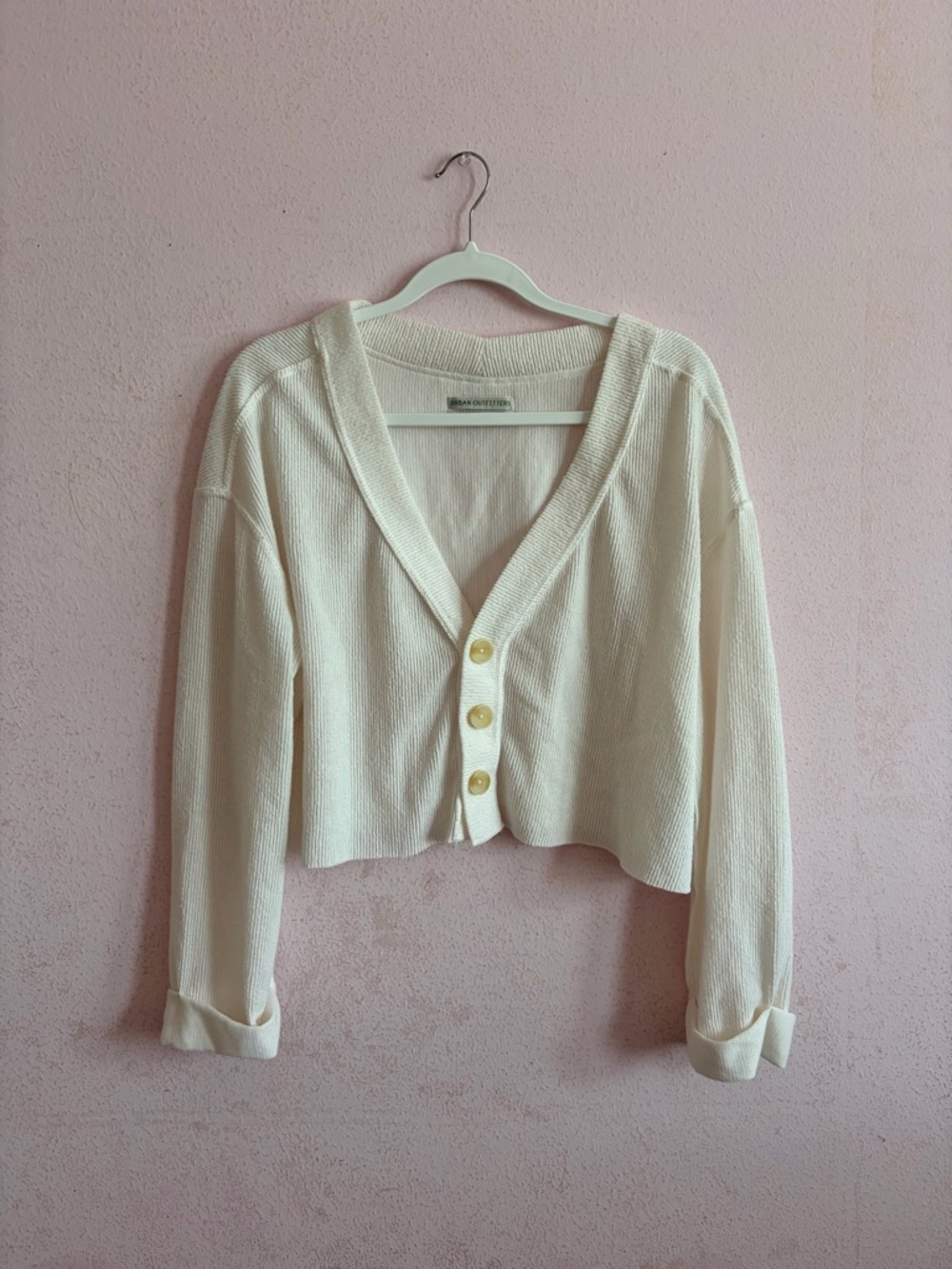 Urban Outfitters Boho Chic V-Neck Textured Minimal Boxy Fit Cropped Cardigan